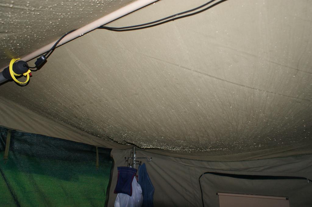 Tent inside water condensation